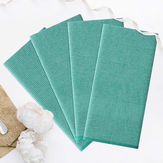 Homaxy Premium Kitchen Towels(18”x 28”, 6 Pack), Large Cotton Kitchen Hand Towels, Flat and Terry Dish Towels, 380 GSM Highly Absorbent Tea Towel Set with Hanging Loop, Green