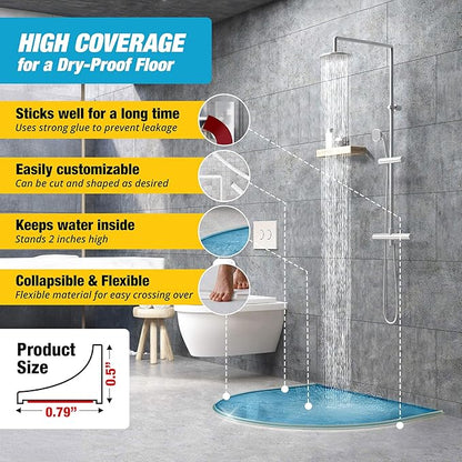 Shower Threshold Water Dam Barrier - White Collapsible Shower Water Blocker - Guard for Walk in Shower - Water Guard Stopper for Floor - Shower Door Water Blocker - By Hippo Dam (45 in, Transparent)