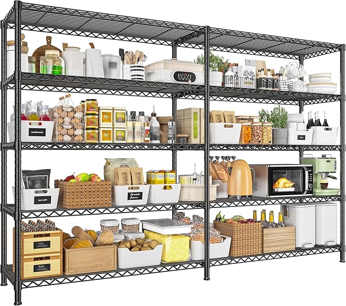 REIBII 73''W Shelf, Storage Shelves Load 1650 LBS Metal Shelving 5-Tier Wire Shelving Unit, Adjustable Heavy Duty Metal Shelves Wire Shelf for Pantry Kitchen Industrial Garage, 17.7"D x 73"W x 71"H