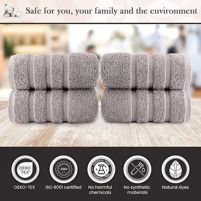 HALLEY Turkish 4 Pack Premium Hand Towels (4 Pieces) 650 GSM Highly Absorbent Super Soft 100% Cotton - 4 Hand Towels (Gray)