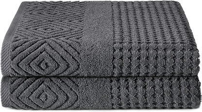 Texere 100% Organic Cotton Diamond Jacquard 700 GSM Luxury Bath Towel Sets - Ultra Soft and Absorbent Hotel and Spa Quality (Diamond, Charcoal, 2 Bath Towels)