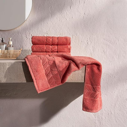 BAGNO MILANO Organic Turkish Cotton Bath Towels, Luxury Jacquard Collection, Certified Organic Highly Absorbent, Soft-Plush Towel Set (Coral Red, 2 Pcs Bath Towel Set)