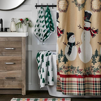 SKL Home Christmas/Winter Holiday Trees 100% Cotton Premium Bath Towel, 500 GSM, Soft & Absorbent, Reversible Jacquard, Decorative, Green/White
