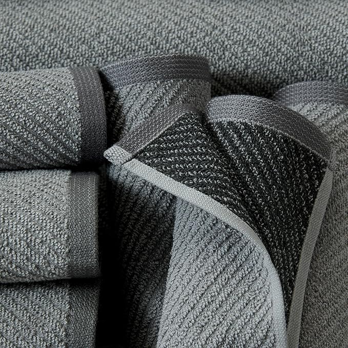 Wellbe 6-Piece Washcloth Set, Quick Dry, Absorbent, Soft, 13” x 13”, Grey