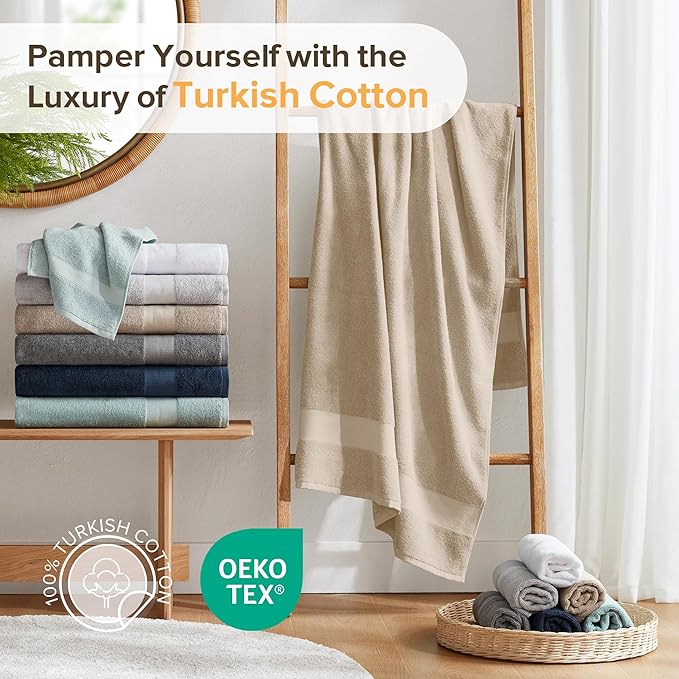 Comfort Spaces Turkish Bath Sheet Set 35x70 Oversized of 2 Piece Large Bath Towels Beach Towel 100% Turkish Cotton Towel Set for Bathroom Luxury Highly Absorbent Ultra-Soft Quick Dry Towel Beige Tan