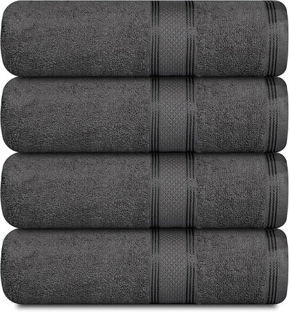 Casa Lino Charcoal Black Bath Towels Set of 4 (54" x 27") - Large Bathroom Towel Set - 100% Cotton Towels for Bathroom - Highly Absorbent & Quick Dry Bath Towel Multipack - New Apartment Essentials