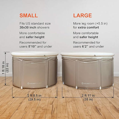 Portable Bathtub (Large) by Homefilos, Ice Bath and Cold Plunge for Athletes, Inflatable Adult Size Japanese Soaking Hot Tub for Shower Stall