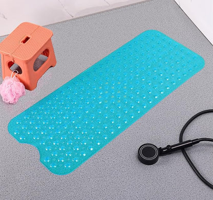 Anti-Slip Bathtub Shower mat, 39.3×15.7 inch（Approximately 100 × 40cm） Soft Oversized Machine Washable Non-Slip Bathtub mat with Drainage Holes, Bathroom Floor Suction Cup.（1-Clear Green）
