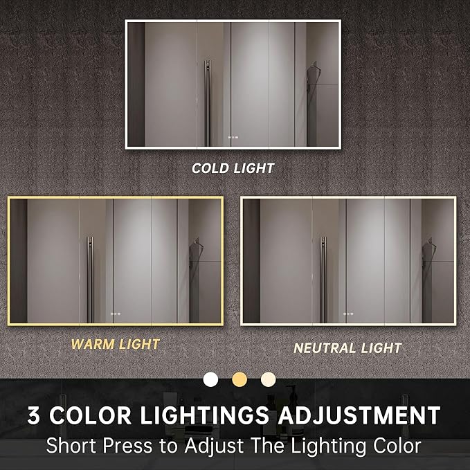 LED Medicine Cabinet Mirror, 60”W x 36”H Bathroom Medicine Cabinets with Defogger, Dimmer, Outlets & USB, Wall Mounted
