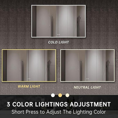 LED Medicine Cabinet Mirror, 60”W x 36”H Bathroom Medicine Cabinets with Defogger, Dimmer, Outlets & USB, Wall Mounted