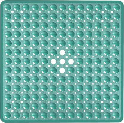Square Shower Bathtub Mat Non Slip for Inside Shower Mars Green 21x21 Inch, Shower Stall Mats for Bathroom Floor, Soft Bath Mat for Tub with Big Suction Cups Drain Holes, Easy Washable Dry