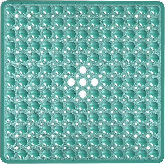 Square Shower Bathtub Mat Non Slip for Inside Shower Mars Green 21x21 Inch, Shower Stall Mats for Bathroom Floor, Soft Bath Mat for Tub with Big Suction Cups Drain Holes, Easy Washable Dry