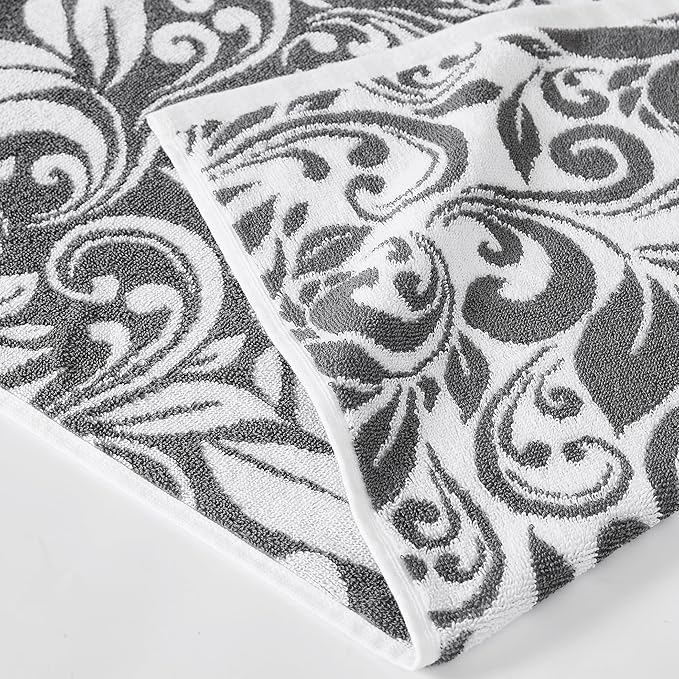 Modern Threads Trefoil Filigree 6-Piece 100% Cotton Towel Set – Reversible Yarn Dyed Jacquard – Includes 2 Bath Towels, 2 Hand Towels, 2 Washcloths – Absorbent, Quick Dry, Soft & Durable – Dark Gray