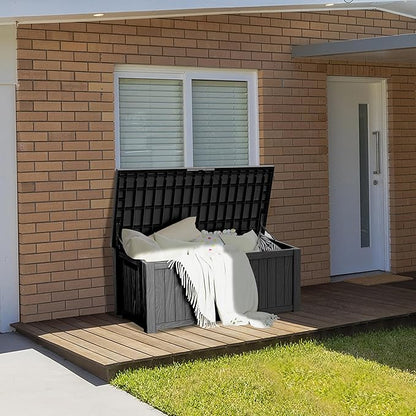 TARKARI 150 Gallon Lockable Resin Deck Box, Waterproof & UV-Resistant Outdoor Storage Box for Outdoor Cushion Storage, Garden Tools & Pool Accessories Storage, Black