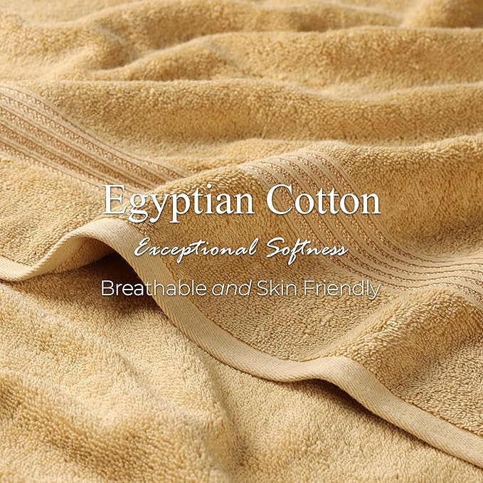 Superior Egyptian Cotton 10-Piece Face Towel Set , Small Towels For Facial, Spa, Quick Dry, Absorbent Towels, Bathroom Accessories, Guest Bath, Home Essentials, Washcloth, Airbnb, Gold