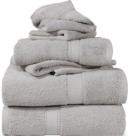 Superior Egyptian Cotton Pile 6 Piece Towel Set, Includes 2 Bath, 2 Hand, 2 Face Towels/Washcloths, Ultra Soft Luxury Towels, Thick Plush Essentials, Guest Bath, Spa, Hotel Bathroom, Silver