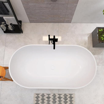 59 Inch Freestanding Bathtub Oval Shaped Solid Surface Resin Stone soaker Freestanding Tubs Matte White Soaking Tub with Overflow and Pop-up Drain (white)307-1500