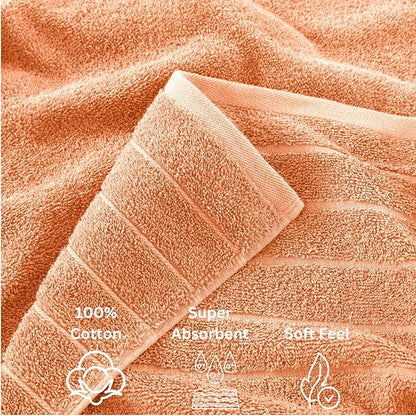 Casa Platino 100% Cotton Bathroom Towel Set - 8 Pc - Ringspun, Quickdry, Super Soft & Highly Absorbent - 2 Large Bath Towels, 4 Washcloths, 2 Hand Towel - Pre Shrunk & Fade Resistant - Peach Fuzz