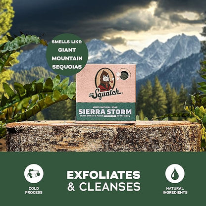 Dr. Squatch Natural Bar Soap for Men - Cold Process Soap with No Harsh Chemicals - Sierra Storm (5 oz, 3-Pack)