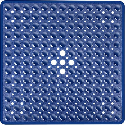 Square Shower Bathtub Mat Non Slip for Inside Shower Navy Blue 21x21 Inch, Shower Stall Mats for Bathroom Floor, Soft Bath Mat for Tub with Big Suction Cups Drain Holes, Easy Washable Dry