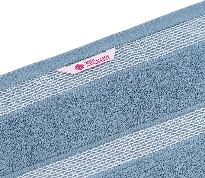 CASA COPENHAGEN Solitaire 6 Pieces Towel Set- Dusty Blue, 600 GSM 2 Bath Towel 2 Hand Towel 2 Washcloth, Designed in Denmark Made of Soft Egyptian Cotton for Bathroom, Kitchen & Shower