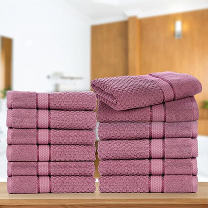 Ample Decor 100% Cotton Hand Towel for Kitchen Set of 12, Absorbent Premium Quality for Bathroom, Hotel, Spa, Gym, Kitchen - 18 X 28 Inch, Grape Purple, Mulaayam Collection