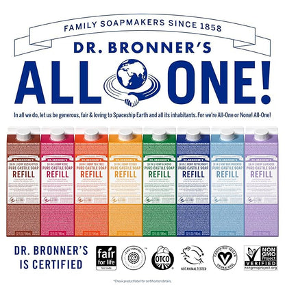 Dr. Bronner's Pure-Castile Liquid Soap Refill - Made with Regenerative Organic Certified Oils, 86% Less Plastic - 18-in-1 Uses, For Face, Body Wash, Hand Soap Refill & More - Baby Unscented, 32oz