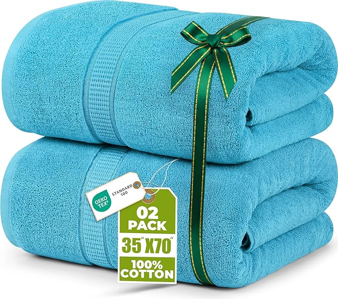 Utopia Towels Luxurious Jumbo Bath Sheet 2 Piece, 600 GSM, 35 by 70 Inches, 100% Ring Spun Cotton, Highly Absorbent and Quick Dry Extra Large Bath Towel, Super Soft Towel, Turquoise