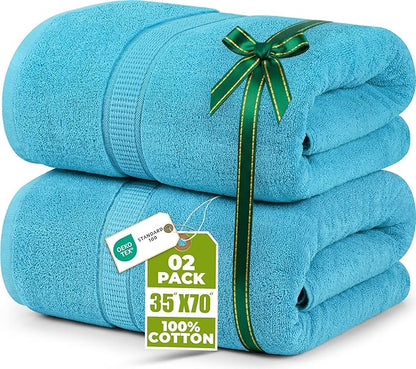 Utopia Towels Luxurious Jumbo Bath Sheet 2 Piece, 600 GSM, 35 by 70 Inches, 100% Ring Spun Cotton, Highly Absorbent and Quick Dry Extra Large Bath Towel, Super Soft Towel, Turquoise