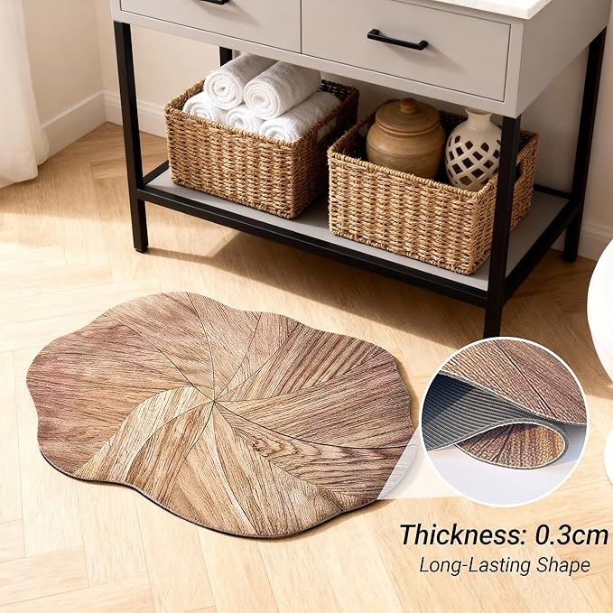TimberFlow Medium-Small Bath Mat with Water-Absorbant Nano-Porous Diatom Surface, Pet-Friendly Quick-dry Non-slip Shower Rug with Portable Storage Bag, Machine Washable 4-Layer Design