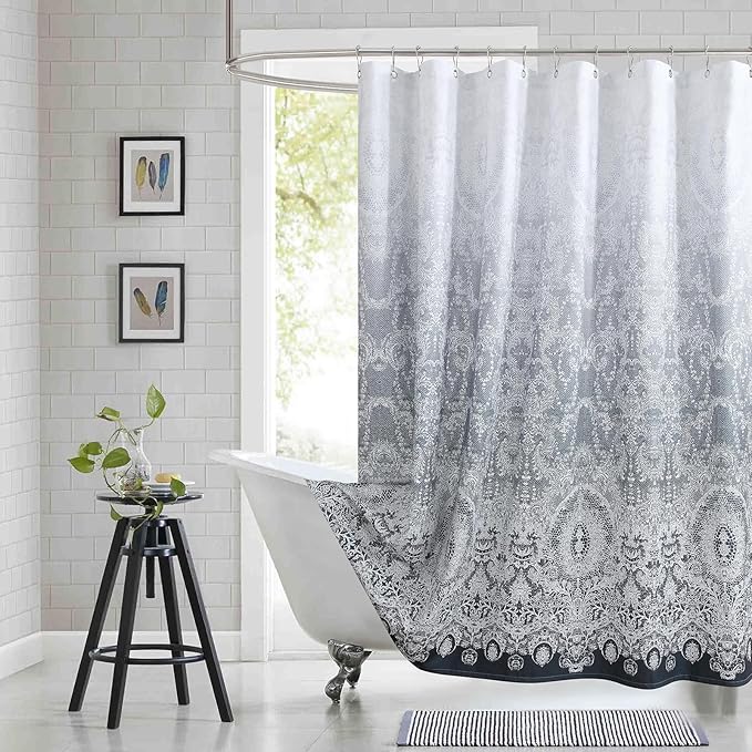 Chantilly Lace Shower Curtain - Heavyweight Polyester, Dark Gray to White Ombre Design, 72" W x 72" H