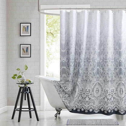 Chantilly Lace Shower Curtain - Heavyweight Polyester, Dark Gray to White Ombre Design, 72" W x 72" H
