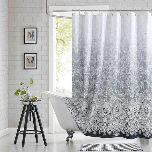 Chantilly Lace Shower Curtain - Heavyweight Polyester, Dark Gray to White Ombre Design, 72" W x 72" H