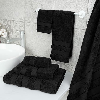 American Soft Linen Salem Turkish Bath Towel Set, 100% Cotton 600 GSM 6 Piece Towels for Bathroom, 2 Bath Towels 2 Hand Towels 2 Washcloths, Black