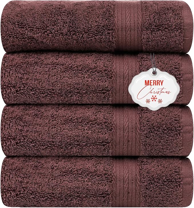 Ample Decor 100% Cotton Bath Towel for Bathroom 30 X 54 Inch 600 GSM Soft Absorbent - 4pcs Brown