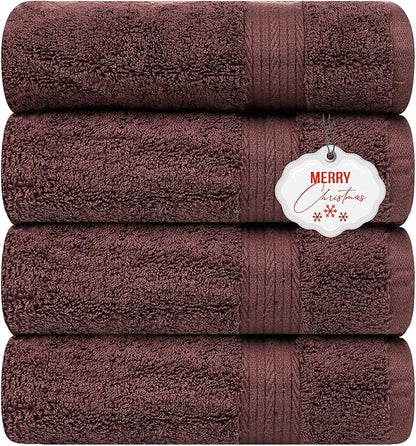 Ample Decor 100% Cotton Bath Towel for Bathroom 30 X 54 Inch 600 GSM Soft Absorbent - 4pcs Brown