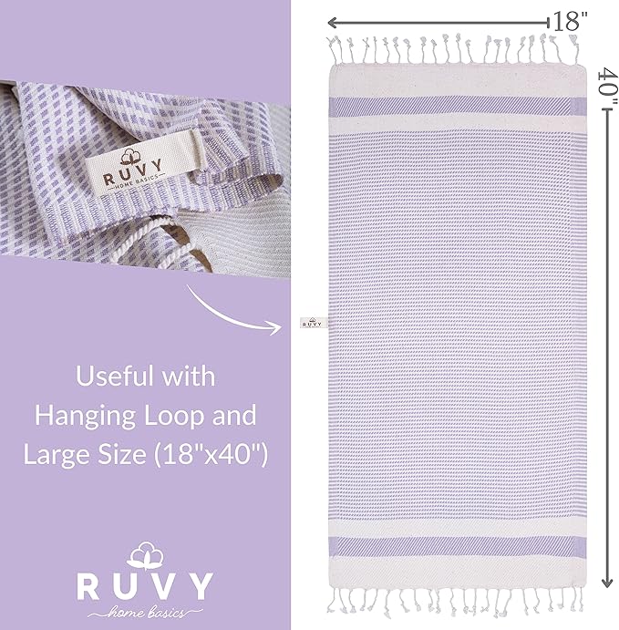 Ruvy Home Basics Turkish Hand Towels for Bathroom Set of 4 | 18"x40", Cotton | Decorative Towel for Bathroom, Kitchen, Dishcloth, Tea, Yoga, Face, Gym - Lavender