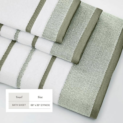 Decorative Oversized Bath Sheet Set - Luxury Cotton 2 Pack 68x35 Extra Large Towels - Luxurious, Ultra-Soft, Durable Towels for Bathroom Decor (Desert Sage Green/Moss Green)