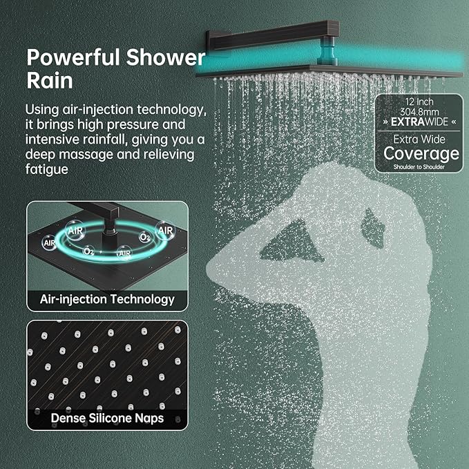 Hoimpro 12 Inch Shower Rain Head Shower System Faucet Set 2 in 1 Handheld Showerhead Wall Mounted, Rainfall Showert Head Fixture Combo, Oil Rubber Bronze