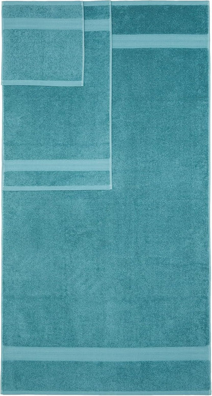 Amazon Basics Fade Resistant Bath, Hand and Washcloth Towel Set, 100% Cotton, Set of 6, 30 x 54 inches, Teal Green