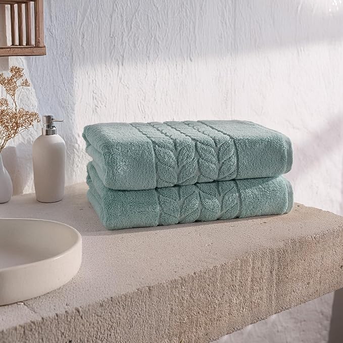 BAGNO MILANO Organic Turkish Cotton Bath Towels, Luxury Jacquard Collection, Certified Organic Highly Absorbent, Soft-Plush Towel Set (Mint, Bathsheet)
