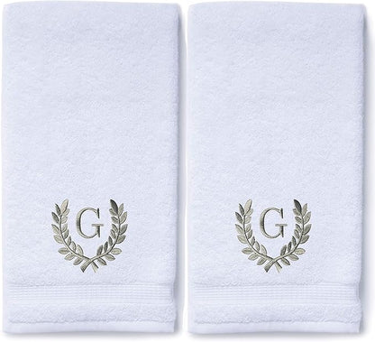 Decorative and Monogrammed Hand Towels for Bathroom Kitchen Makeup | Personalized Gift for Wedding-Bridal | Roman Font Custom Luxury Turkish Towel | Spa Collection, Oversized, 16 X 30 Inch, Set of 2