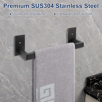 NearMoon Self Adhesive Bathroom Towel Bar, Stainless Steel Square Bath Wall Shelf Rack Hanging Towel Stick On Sticky Hanger Contemporary Style, Towel Rack Wall Mounted (12 Inch, Matte Black)
