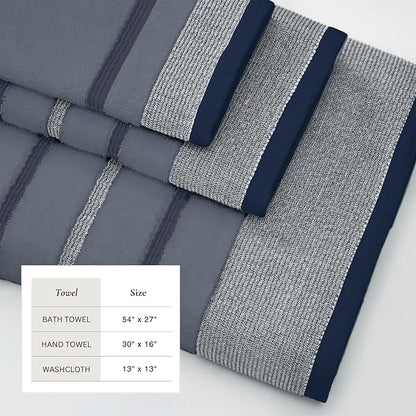 Great Bay Home Decorative Bath Towel Set - Luxury Cotton 6 Piece Towel Set - 2 Bath Towels, 2 Hand Towels, 2 Washcloths - Luxurious, Ultra-Soft, Durable Towel for Bathroom Decor (Blue)