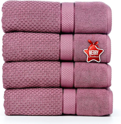 Ample Decor Bath Towels for Bathroom Set of 4 100% Cotton Popcorn Textured - Quick Dry, Highly Absorbent, Oeko-TEX Certified, Machine Washable - Mulaayam Collection - Grape Purple - 30 X 54 Inch