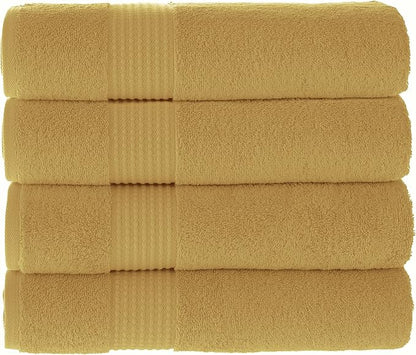 MAURA Basics Performance Bath Towels 100% Turkish Cotton with Hook Loops. Extra Large Luxury Absorbent Plush Towel Sets for Bathroom, Daily Use American Standard Size 27”x54”, Pure Gold