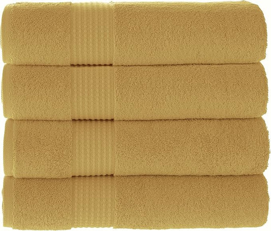 MAURA Basics Performance Bath Towels 100% Turkish Cotton with Hook Loops. Extra Large Luxury Absorbent Plush Towel Sets for Bathroom, Daily Use American Standard Size 27”x54”, Pure Gold