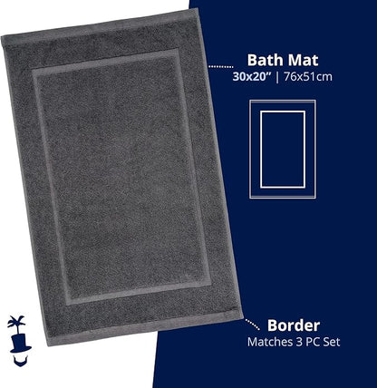 Lincoln & Palm 1-Piece Turkish Cotton Bath Mat - Soft, Plush, and Absorbent - 1000 GSM Thick Luxury Spa and Hotel Style - No Rubber Backing - Silver-Infused SILVERbac (1 Piece Bath Mat, Charcoal)