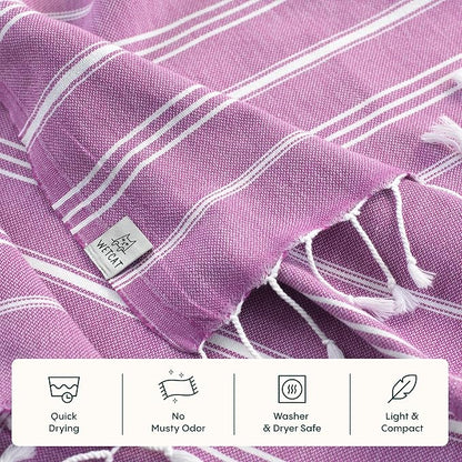 WETCAT Turkish Hand Towels with Hanging Loop, Set of 2 (20" x 30") 100% Turkish Cotton, Pre-Washed, Quick Drying, for Kitchen or Bathroom - Purple