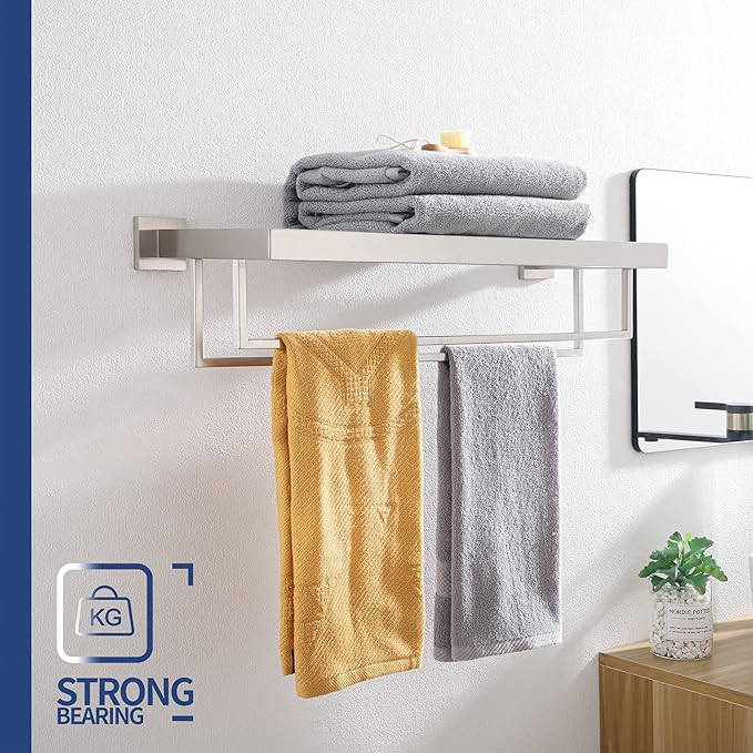 KOKOSIRI Towel Rack 20 Inches Bathroom Towel Shelves with Double Towel Bars SUS304 Stainless Steel Wall Mounted, Brushed Nickel B6003BR-L20